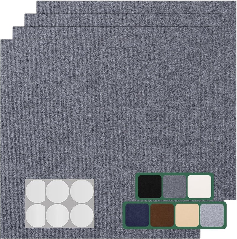 VallisCo Carpet Tile 20 Pack 24” X 24” Self Adhesive Carpet Floor Tiles Anti-Slip Squares Peel and Stick Floor Tilel DIY Installation for Bedroom(Dark Grey) - Image 1